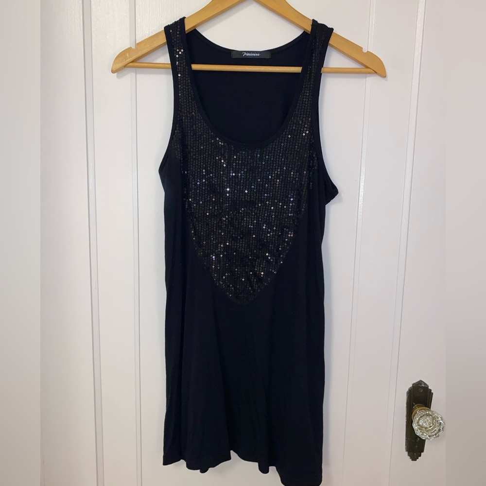 Black Sequin Tank Top Mini Dress Y2K Festival Coolgirl Aesthetic NWOT